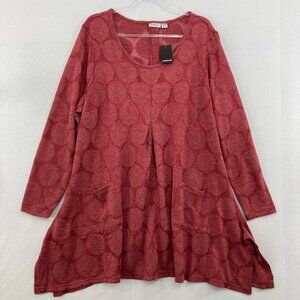 New Avenue size 22/24 Dark Red Polka‎ Dot Stretch Knit Pocket Tunic Sweater